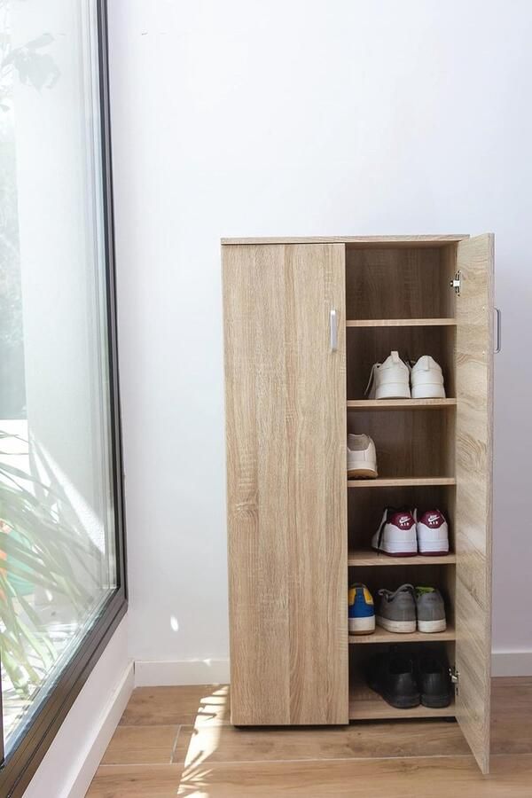 Schoenenkast met twee deuren en opbergruimte – Taupe – Perfect voor elke ruimte