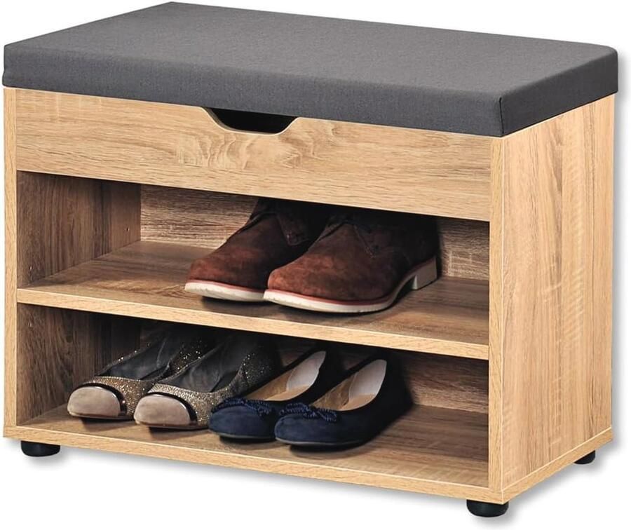 Schoenenkast met Zitkussen Bruin Compacte Opbergoplossing voor Schoenen en Accessoires B60 x H45 x L30 cm - Foto 2