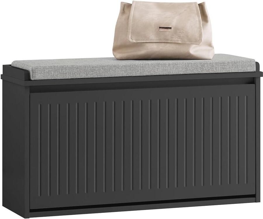 Schoenenkast met Zitkussen en Klep Stijlvolle Opbergoplossing voor je Hal Zwart 80x45x26cm