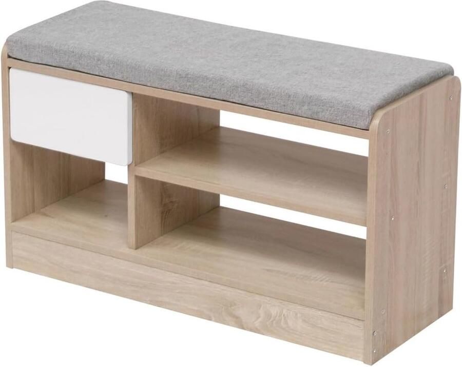 Schoenenkast met zitkussen en schoenenrek 1 lade en 2 opbergvakken Wit 80 cm x 30 cm x 47 cm - Foto 2