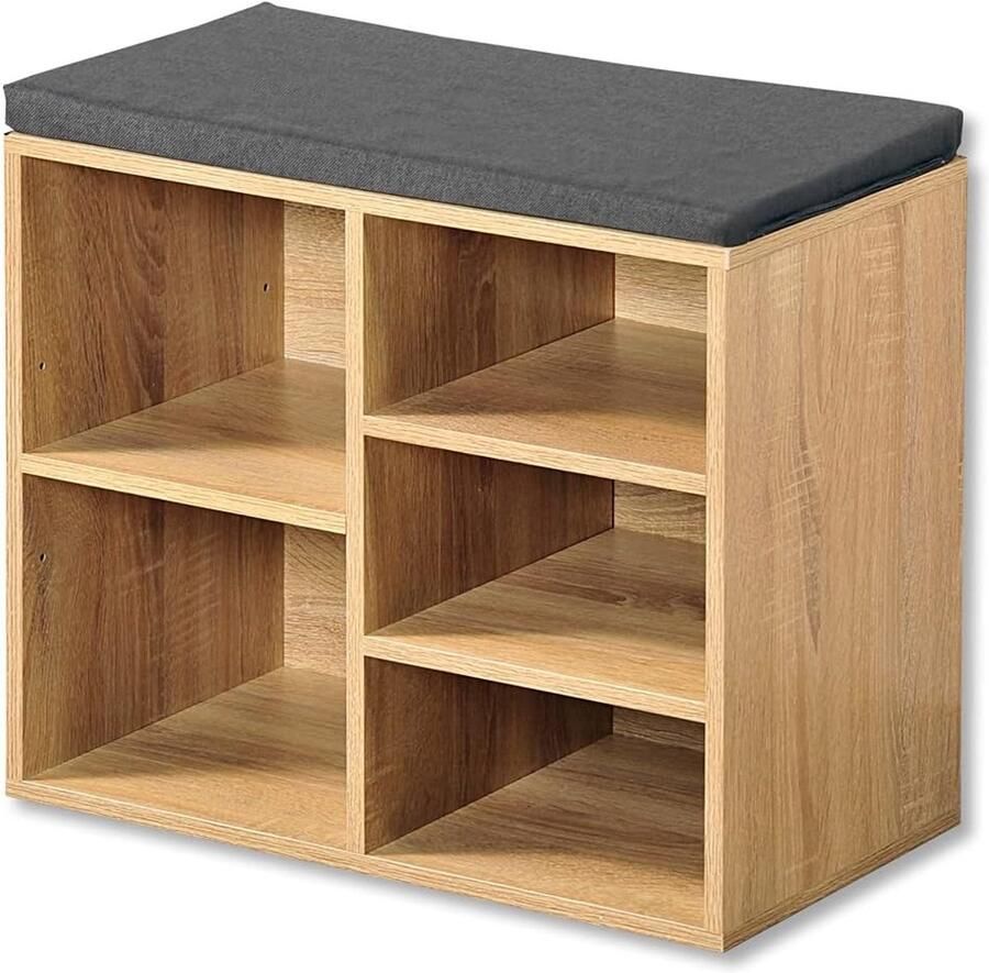Schoenenkast met Zitkussen Houten Opbergoplossing voor Schoenen – 51 5 x 29 5 x 48 cm