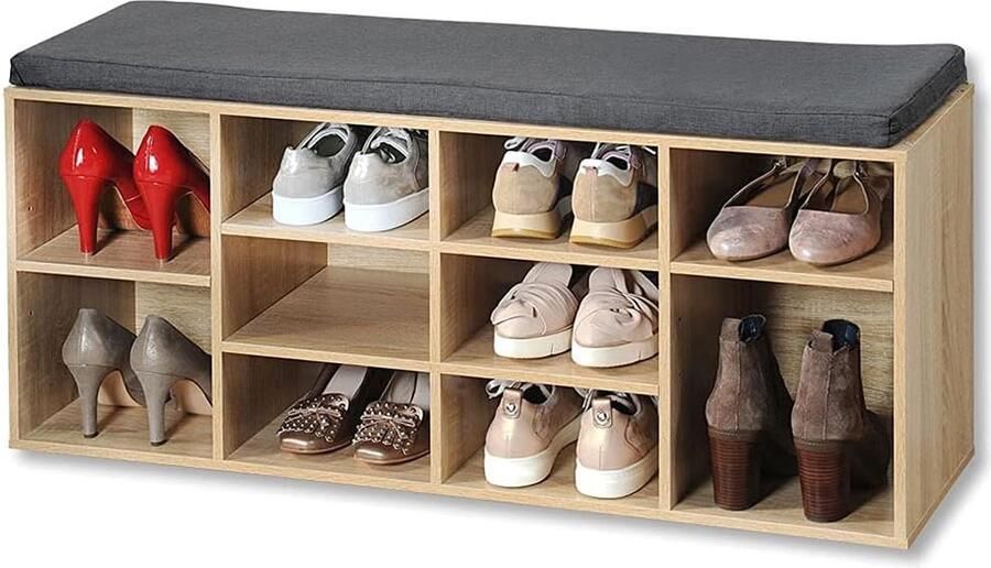 Schoenenkast met zitkussen materiaal: spaanplaat en textiel afmetingen: B 103 5 x H 48 x D 29 5 cm bruin 15920 13