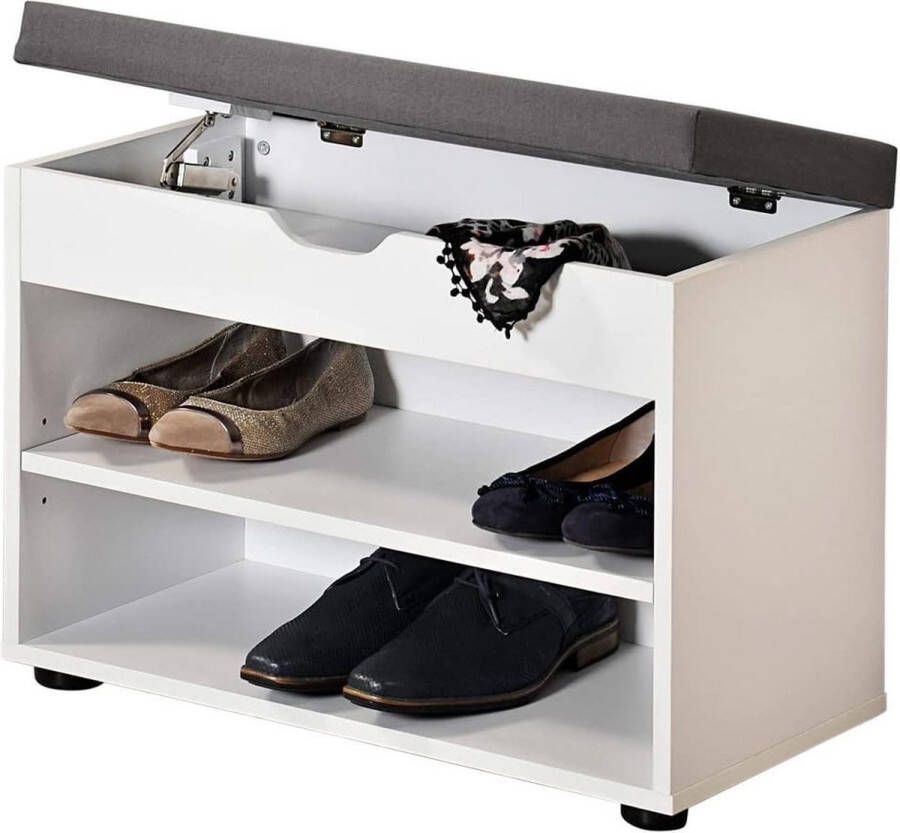Schoenenkast met zitkussen materiaal: vezelplaat afmetingen: B60 x H45 cm x L30 cm wit - Foto 2
