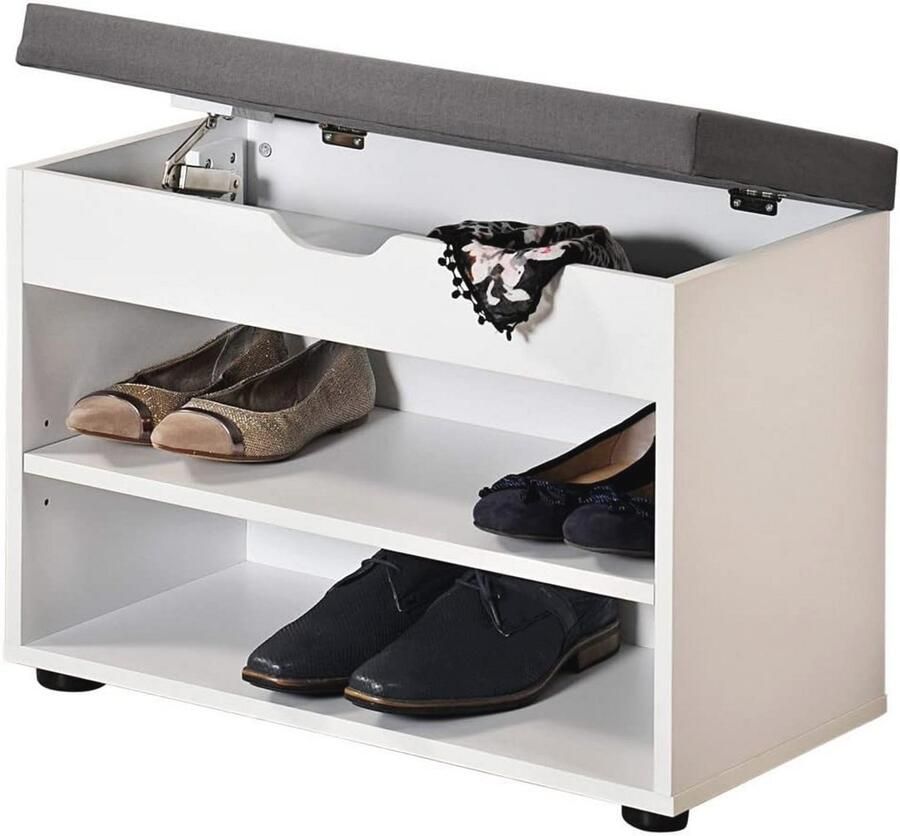 Schoenenkast Met Zitkussen Ruimtebesparend Design voor Schoenen en Accessoires Wit - Foto 2