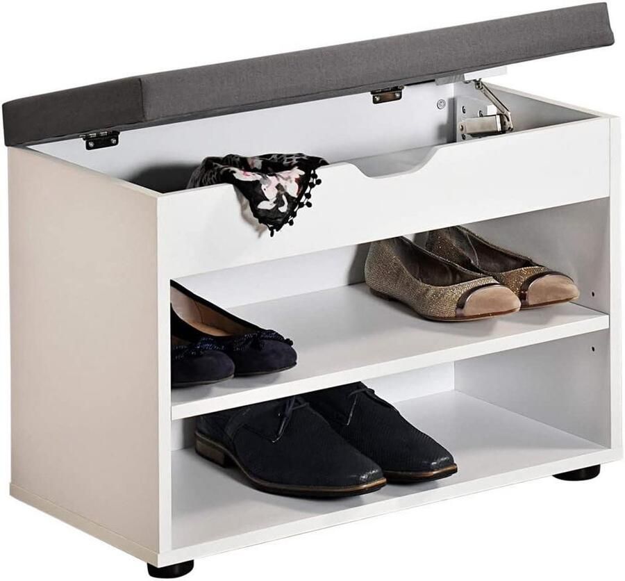 Schoenenkast met zitkussen materiaal: vezelplaat afmetingen: B60 x H45 cm x L30 cm wit