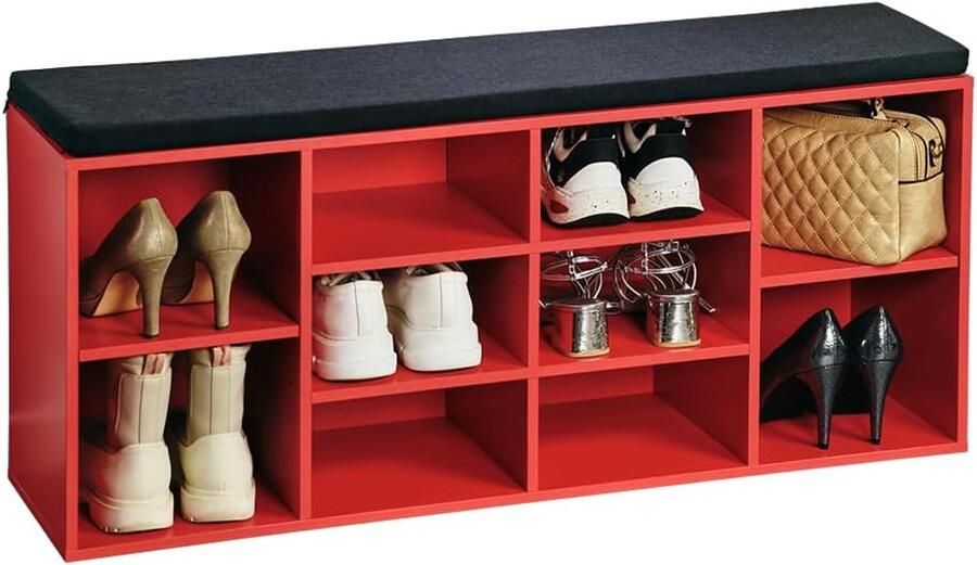 Schoenenkast met Zitkussen Ruimtebesparend en Stijlvol Rood Zwart
