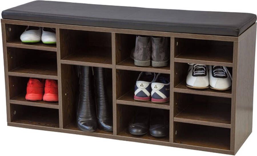 Schoenenkast met zitkussen VINCENT (L) walnoot met 14 vakken en kliksysteem! 104 x 48 x 30cm (BxHxD) - Foto 2