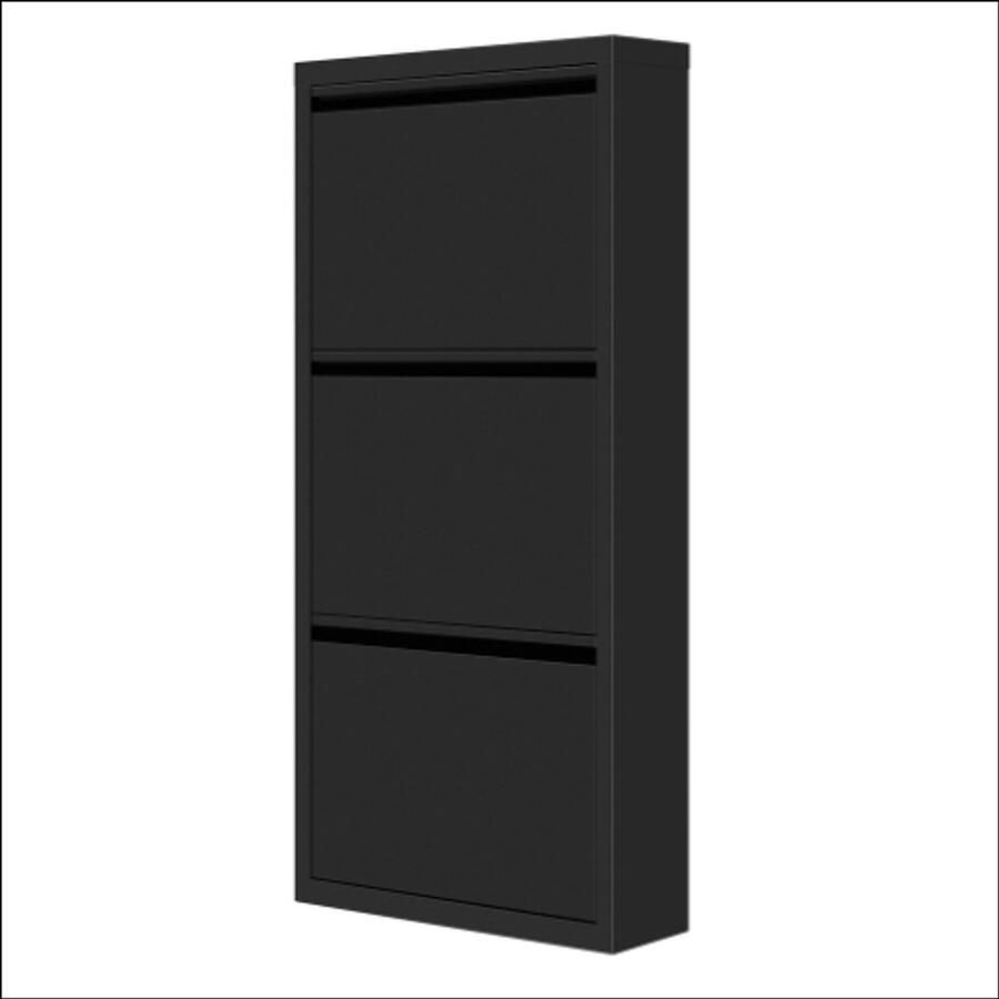 Schoenenkast Metaal – Smal Schoenenrek met 3 Klapdeuren – Vrijstaand of Wandmontage – 50x106x15 cm – Voor Hal Slaapkamer Woonkamer Ingang – Moderne Schoenenorganizer – Donkergrijs Zwart Wit – Voorgemonteerd – 28 kg Draagvermogen