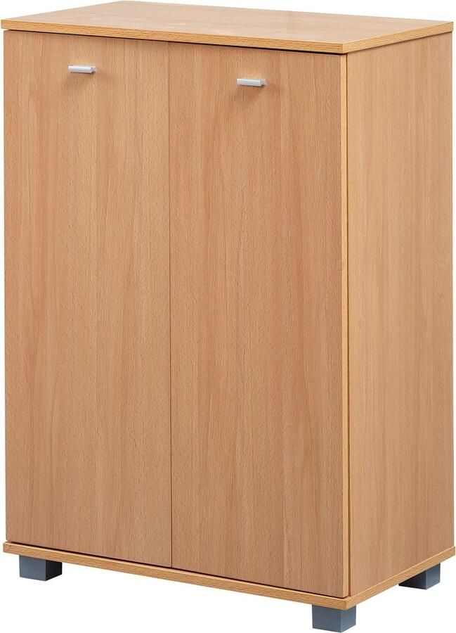 Rootz Living Rootz Schoenenkast Modern Design Beukenhout 12 Paar 4 Vakken 2 Deuren Ruimtebesparend Schoenenrek 60 x 90 x 35 cm