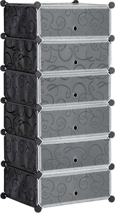 Schoenenkast modulair 6 rechthoekige stapelbare kubussen zwart