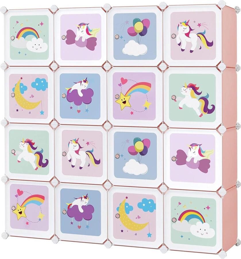 Schoenenkast Opbergkast voor kinderen 16 kubussen Roze LPC906P01 123 x 31 x 123 cm