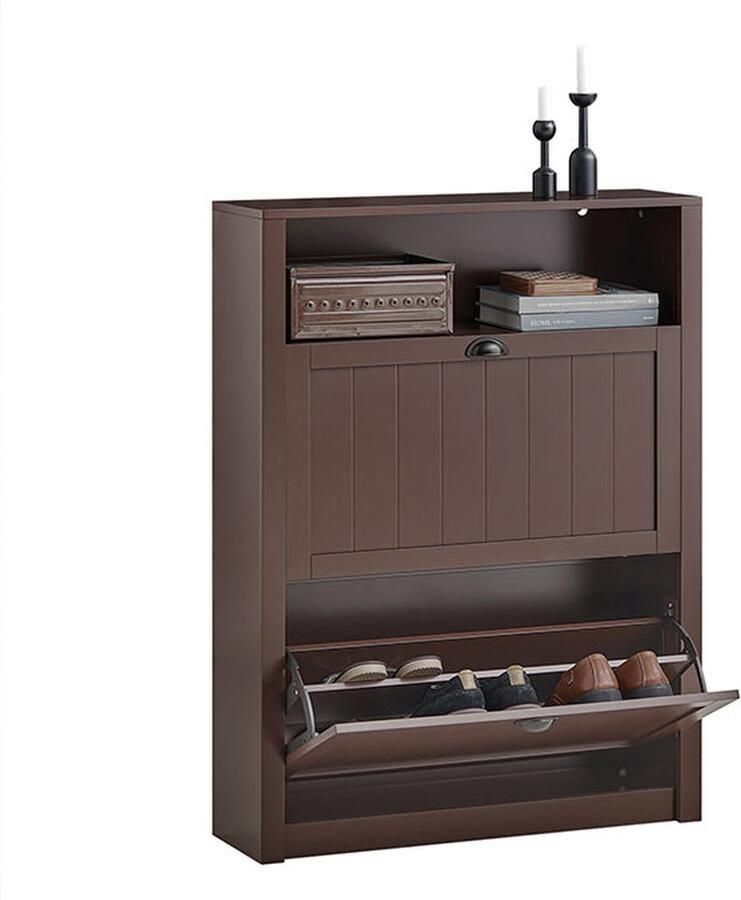 Rootz Living Rootz Schoenenkast Organizer Schoenenrek Schoenenopslag Inclusief extra compartiment 80 cm x 110 cm x 24 cm MDF-materiaal