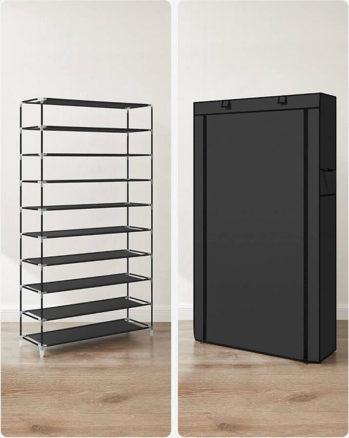 Schoenenrek met 10 niveaus met stofdichte hoes schoenenkast schoenenrek schoenenopberger voor maximaal 40 paar schoenen voor woonkamer gang 88 x 28 x 160 cm zwart
