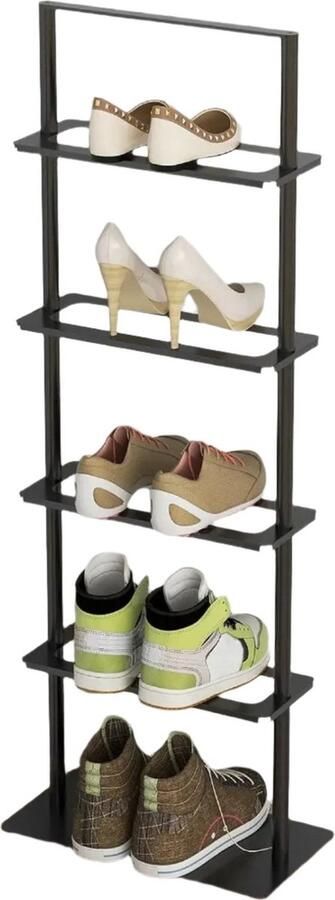 Schoenenkast Schoenenbank Schoenenrek Metalen schoenenrek 5 lagen Verticaal schoenenrek voor kleine ruimtes Stevige schoenentoren Zwart