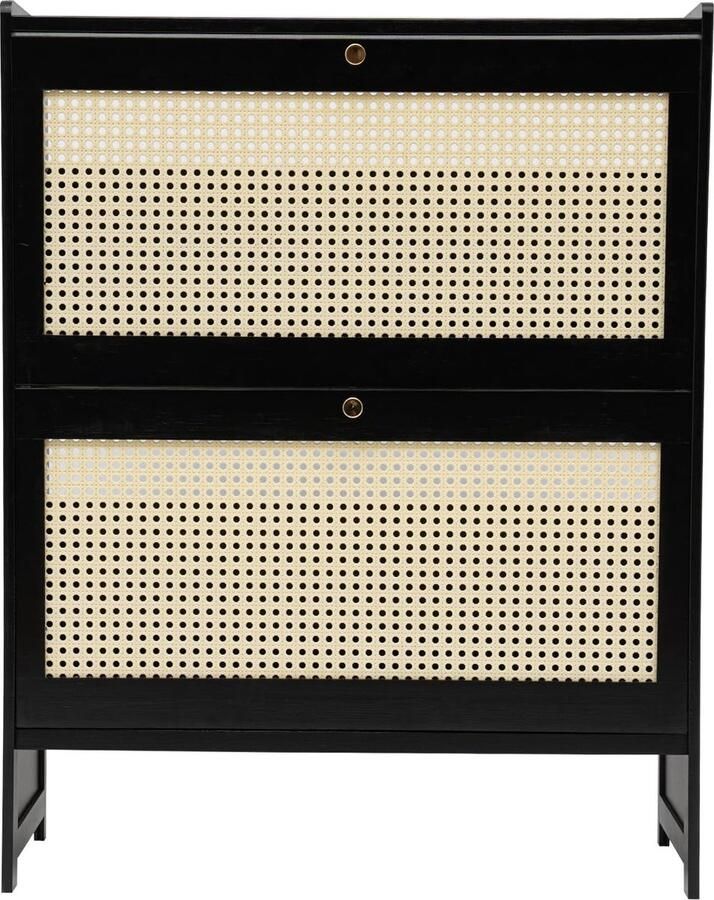 Schoenenkast Schoenenrek Draagbaar 4-laags Vrijstaand schoenenrek met 2 klapladen Smalle schoenenkast Zwart