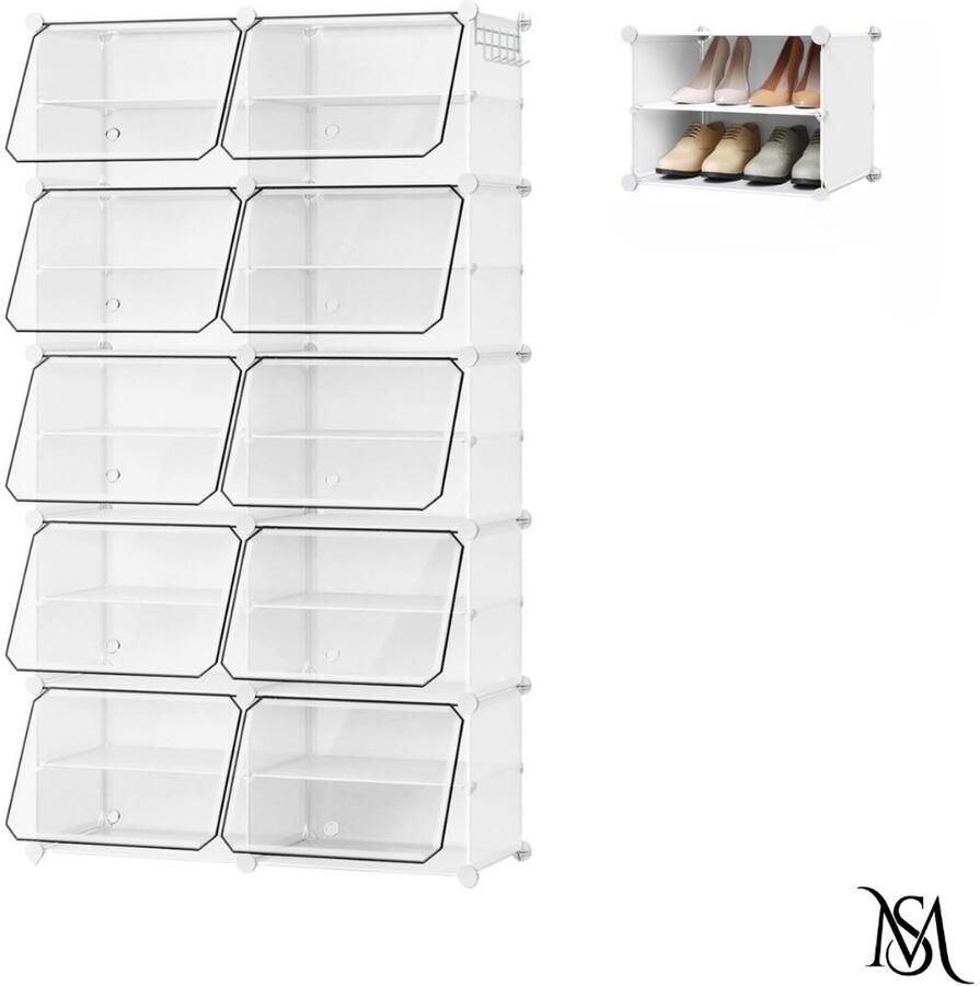 Schoenenkast Schoenenrek Opbergkast Modulaire Opbergkast Doe-het-zelf Kubus Kast Transparante Schoenenorganizer Stapelbare Schoenenkubus Met Deurhaken Halmeubel Woonkamerkast Opvouwbare Schoenenopberger Metaal PP ABS