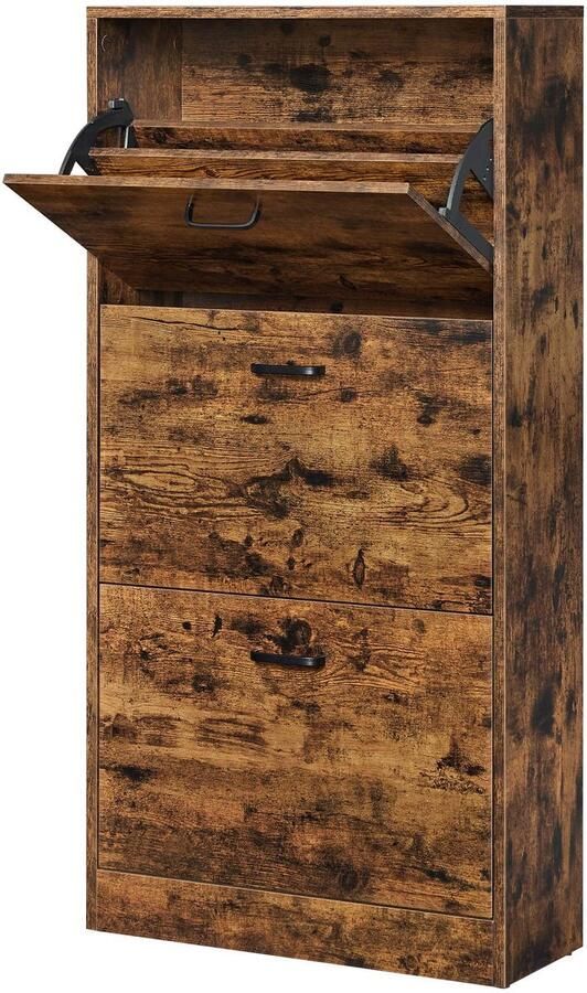 Schoenenkast schoenenrek opbergkast multifunctionele kanteldeur schoenenkast met verstelbare planken drie lagen opbergruimte 60×24×120 cm bruin modern eenvoudig design geschikt voor hal gang woonkamer of slaapkamer ideaal voor entree-organisatie