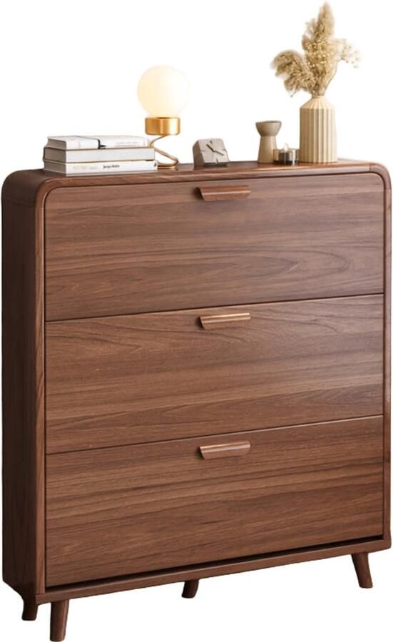 Schoenenkast – Schoenenrek – Schoenenopberger – Hal Organizer – Schoenenkast Met Klapfront – Hout – Voor 15 Paar Schoenen – Modern Bruin Wit – Ruimtebesparend Design