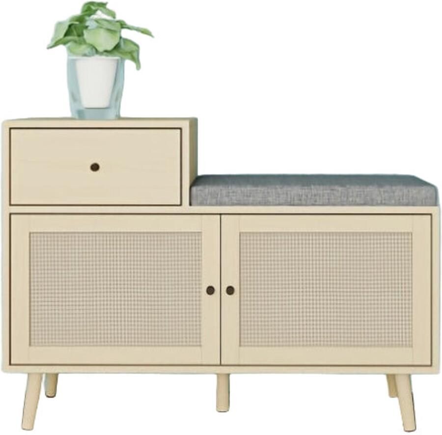 Schoenenkast – Schoenenrek – Schoenenopberger – Schoenenkast Voor Hal – Schoenenbankje – Wit – Compact 3 2 Kubieke Voet Opbergruimte – Comfortabele Gevoerde Zitbank