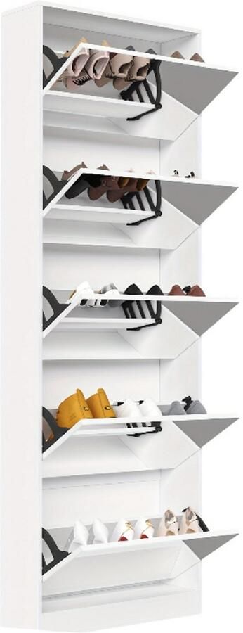 Schoenenkast – Schoenenrek – Schoenenopberger – Schoenenmeubel – Schoenentoren – Smal Design – 185 cm Volledige Spiegel – Flip-Lades – Wit