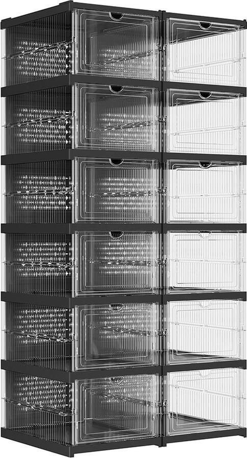 Woon Wereld Schoenenkast set van 2 met schoenendozen transparant-inktzwart