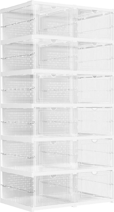 Rootz Living Rootz Schoenenkast Set van 2 met Transparante Schoenendozen Cloud White PP Plastic PS Plastic 35 5 cm x 25 5 cm x 105 cm
