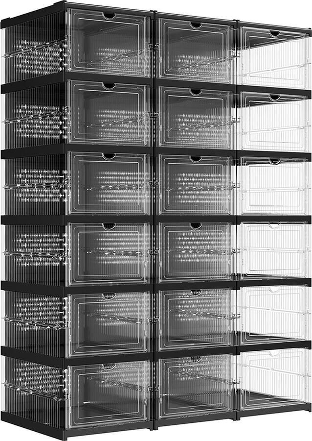 Woon Wereld Schoenenkast set van 3 met schoenendozen transparant-inktzwart