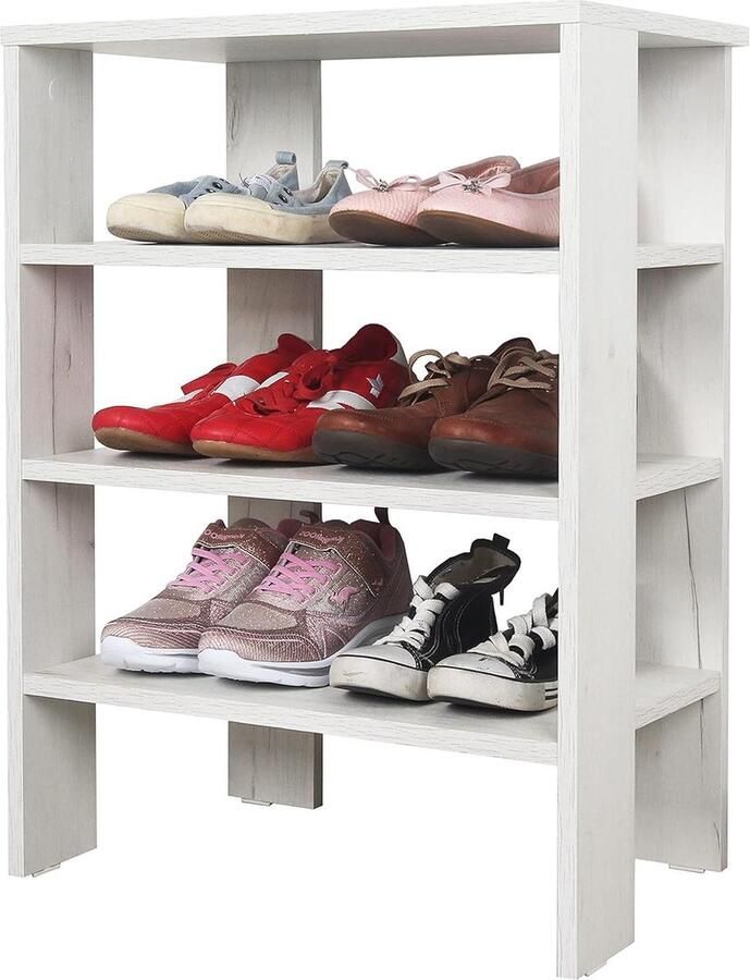 Schoenenkast smal en hoog 70 x 55 x 32 cm staand rek geperst hout eiken wit WM039-EP 3 niveaus hal schoenen