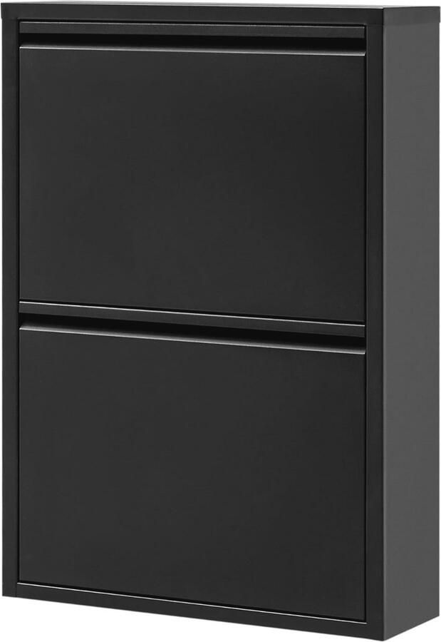 Schoenenkast smal metaal wandmontage zwart met magneetkleppen