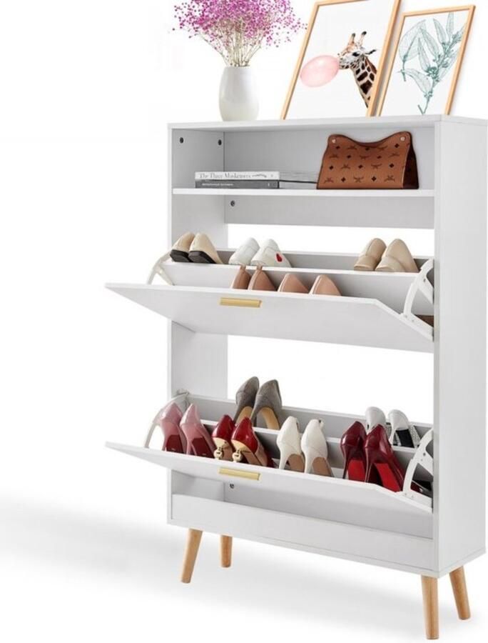 Schoenenkast smal schoenenrek wit 800 x 237 x 1205 mm schoenenkantelaar met 2 kleppen + opbergvak bovenaan schoenenkist 68 kg draagvermogen schoenenopbergkast massief hout voor gang buiten