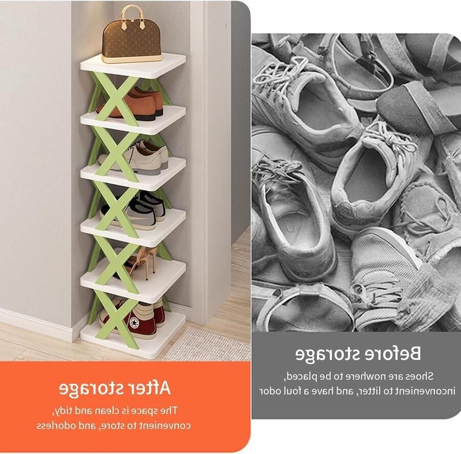 Schoenenrek smal opbergrek schoenenkast verdikt PP-materiaal maximaal laagbereik DIY (groen 6 niveaus)