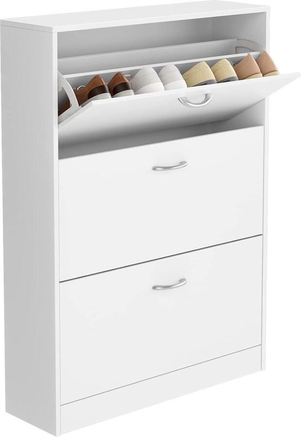 Schoenenkast Smal Wit met 3 Vouwladen Ruimtebesparend voor 12-24 Paren Hoog voor Hal en Entree Hout 110 x 80 x 23 5 cm