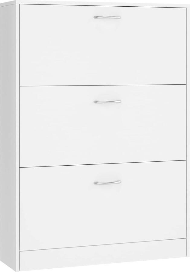 Schoenenkast smal wit met 3 vouwladen voor hal en entree Ruimtebesparend voor 12-24 paren