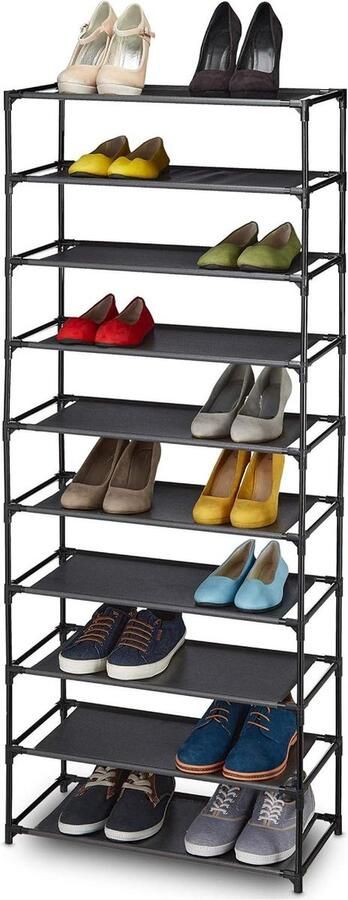 Schoenenkast Stapelbaar 10 Etages 30 Paar Hoge Schoenenkast Metaal HBD 150x62x28 cm Zwart - Foto 2