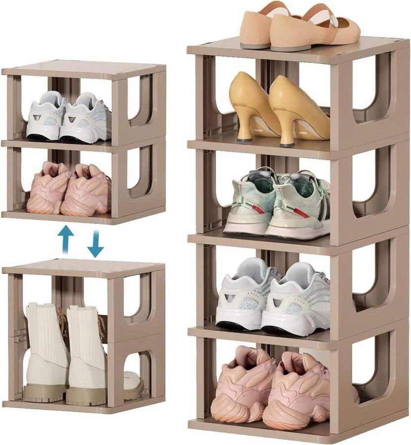Schoenenkast Stapelbaar Schoenenrek Entree 5 Niveaus Kleine Schoenenopslag