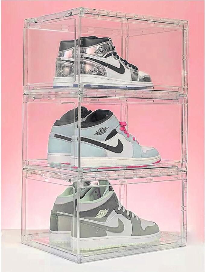 Schoenenkast Stapelbare Acryl Heldere Schoenenkast Met Magnetische Deur Geschikt voor Mannen Vrouwen 36 x 27 x 20 cm Toegangspoort 3X