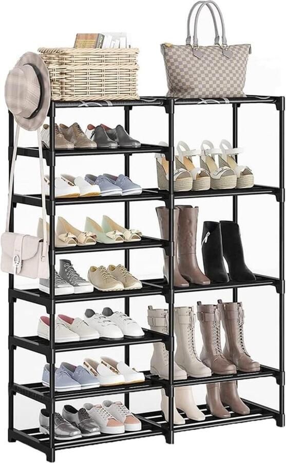 Schoenenkast Opbergkast 16 Kubussen Kinderen Kledingkast Deuren Kunststof Steekrek Multifunctioneel Schoenen Speelgoed 123 x 31 x 123 cm Roze LPC906P01 - Foto 13