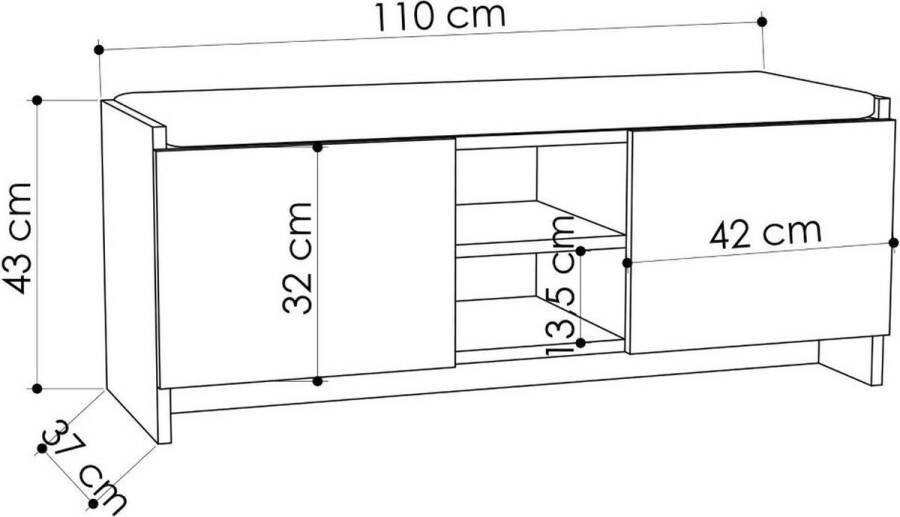 Schoenenkast Stijlvol Antraciet & Eiken Design Ruime 110x43x37cm Duurzaam Melamine Materiaal - Foto 2