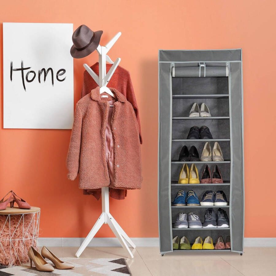 Schoenenkast stof 9 vakken 27 paar schoenen afneembare hoes schoenenrek HBD: 150 x 60 x 30 cm antraciet