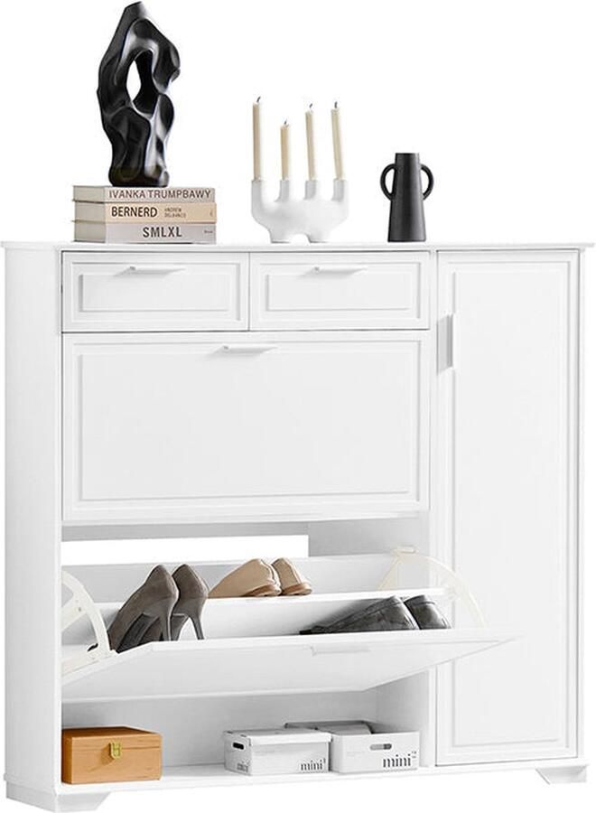 Rootz Living Rootz Schoenenkast Tipper Schoenenopslag Schoenenorganizer Compact ontwerp Veelzijdige opslag Duurzaam MDF & PB-materiaal 120 cm x 111 cm x 26 cm