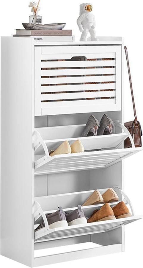 Rootz Living Rootz Schoenenkast Tipper Schoenenorganizer Schoenenopberger Ontwerp met 3 kleppen Stijlvolle haken Veelzijdige combinatie 55 cm x 112 cm x 30 cm