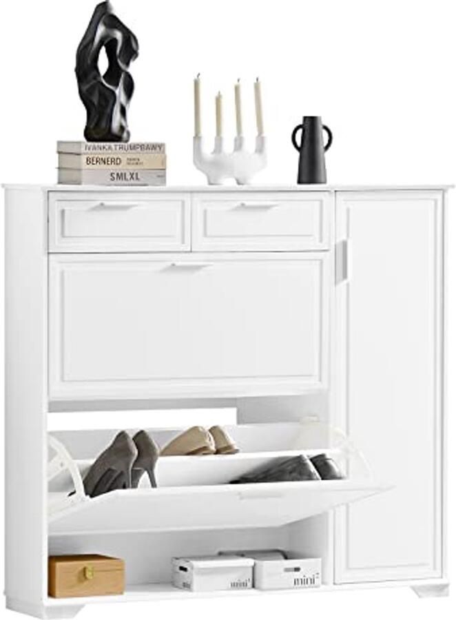 Schoenenkast van Hout met 2 Flappen 2 Laden en 1 Open Compartiment