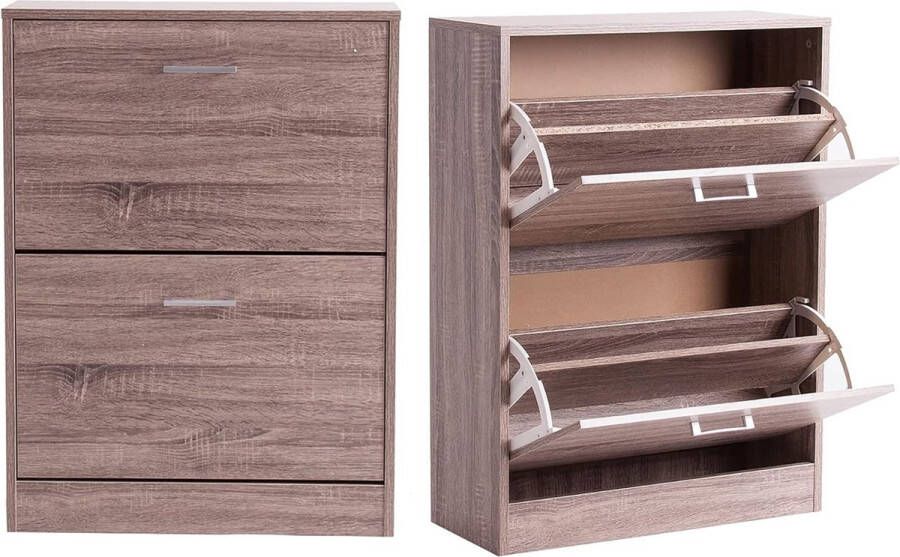 Schoenenkast voor entree Henche schoenenkast hout 2 laden bruin 60 x 81 5 x 24 cm