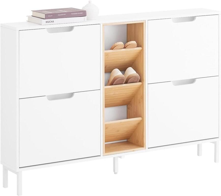 Schoenenkast voor Hal met 4 Kleppen en 3 Open Vakken Compacte Opbergoplossing