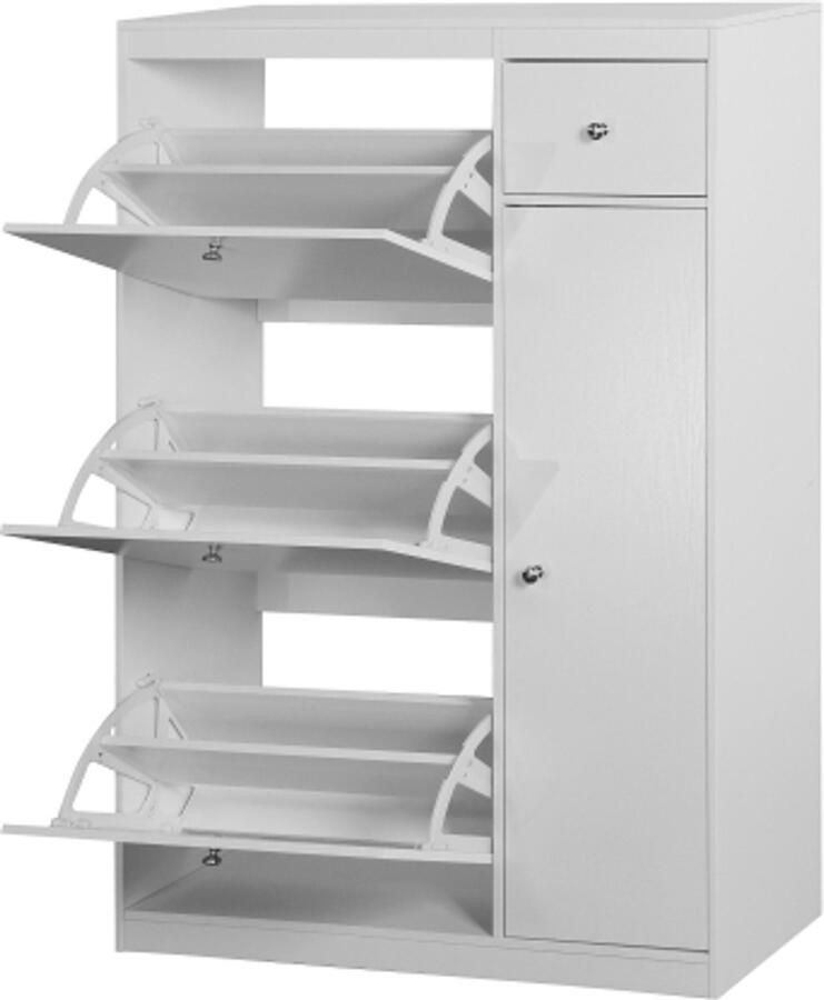 Schoenenkast vrijstaande schoenenrek organizer met kantelfunctie en 3 uitklapbare lades slanke schoenenopberger voor de entree met verstelbaar opbergvak modern slank verborgen