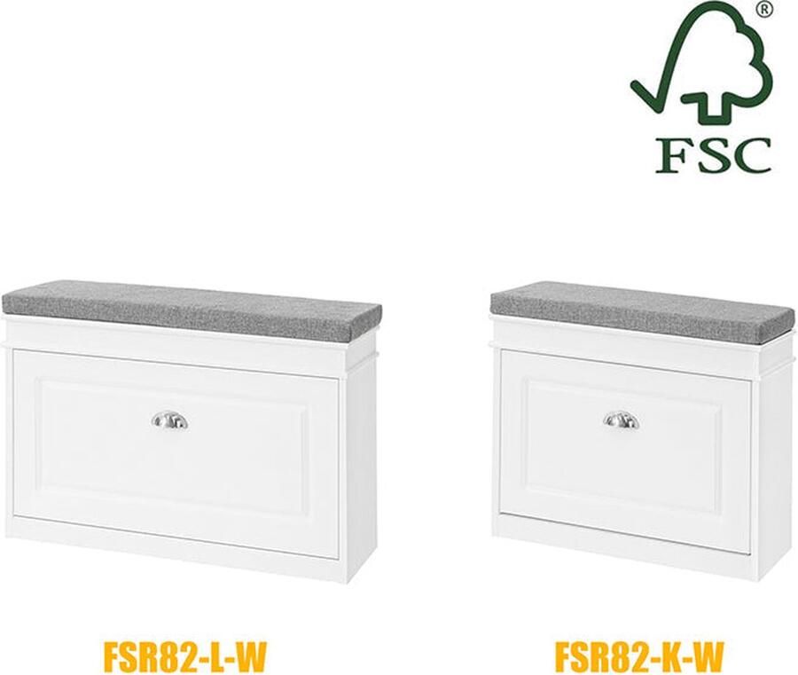 Rootz Living Rootz Schoenenkastbank met klep Schoenenkantelaar Schoenenopbergorganisator FSC-gecertificeerd 100% recyclebare verpakking Comfortabel zitkussen 75 cm x 51 cm x 24 cm - Foto 2