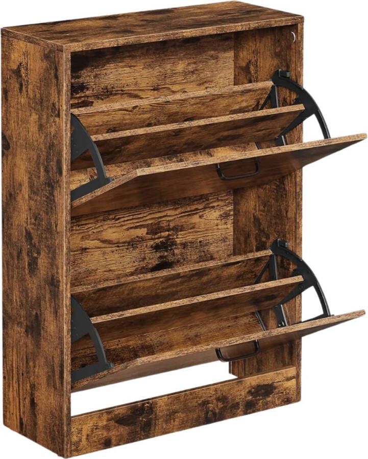 Schoenenkast met 2 klapdeuren verstelbare en afneembare verdeler 12 paar damesschoenen 8 herenschoenen smalle ingang 60 x 24 x 835 cm (l x b x h) wit - Foto 6