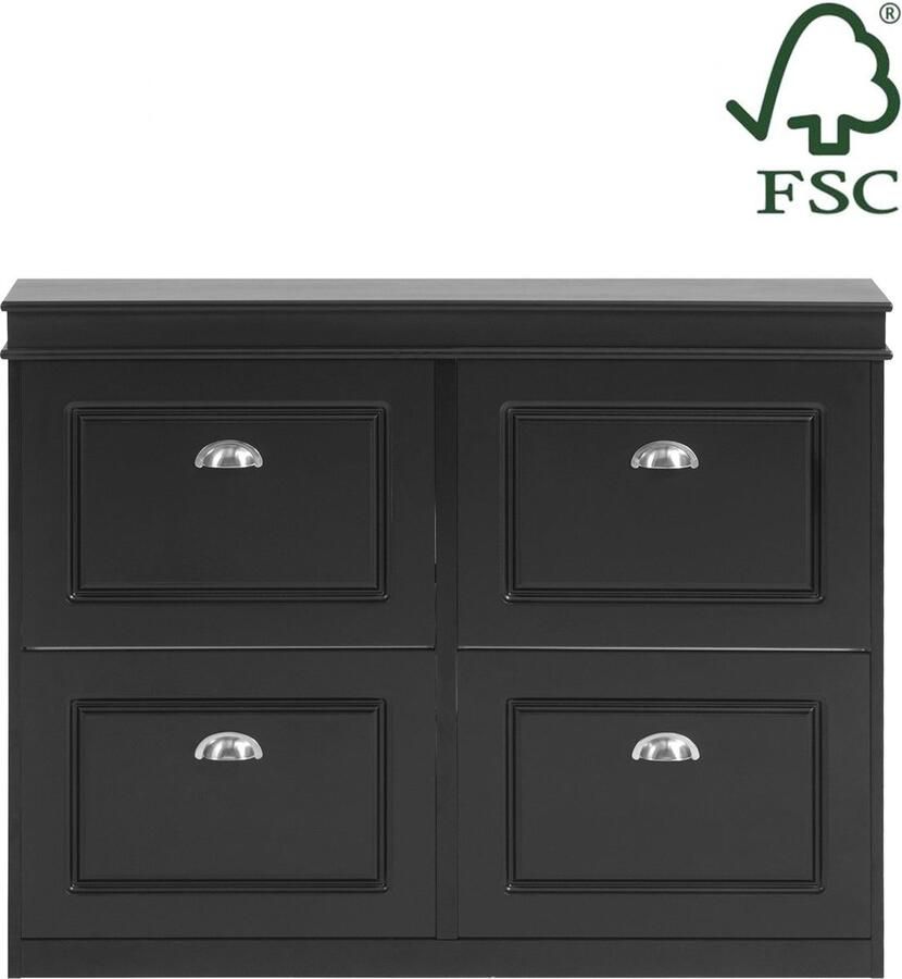 Rootz Living Rootz Schoenenkipperkast Schoenenopbergorganisator Schoenenkast FSC-gecertificeerd Stevig en veilig Aan de muur te bevestigen 105 cm x 82 cm x 24 cm Zwart
