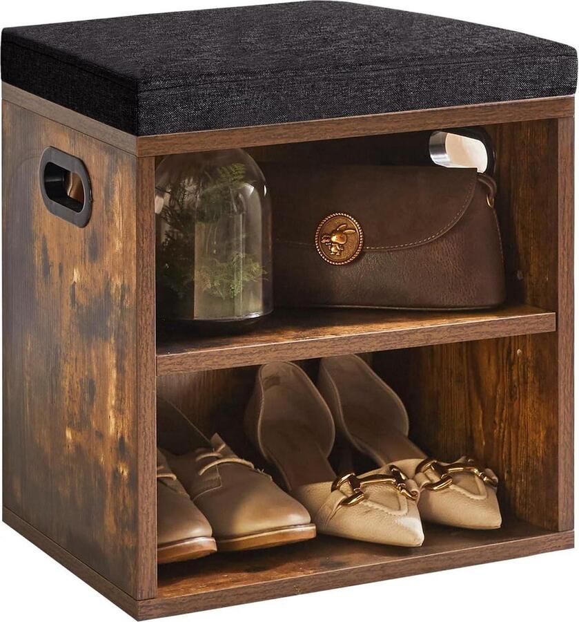 Schoenenopbergbank met kussen schoenenstandaard geschikt voor smalle ruimtes 1 stuk rustiek bruin 42H x 39L x 28W