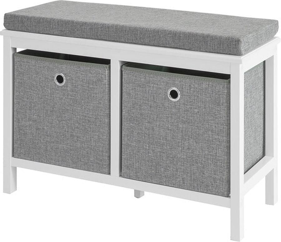 Rootz Living Rootz schoenenopbergbank met kussen zittende ladekast inkombank 2 verwijderbare manden ruimtebesparend comfortabele zitplaatsen MDF en fleece materiaal 70 cm x 50 cm x 30 cm